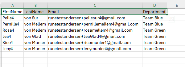 Eksempel på Excel fil med deltagere